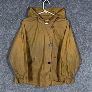 Toast Jacket Womens 6 Brown Hooded Lightweight Button Front Waxed Cotton READ